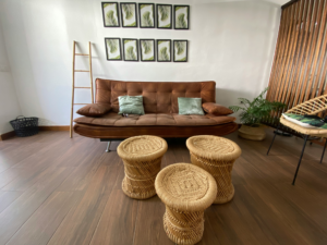 Small living room with Laminate Flooring with furniture